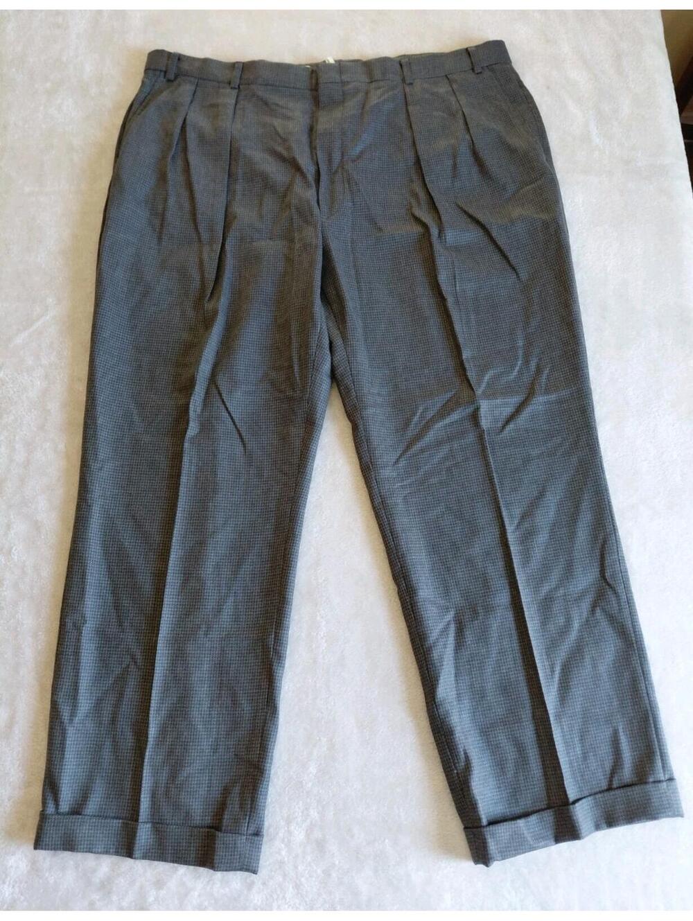 Vintage Lands End Mens 40X29 Wool Houndstooth Pleated Cuffed Dress Pants USA